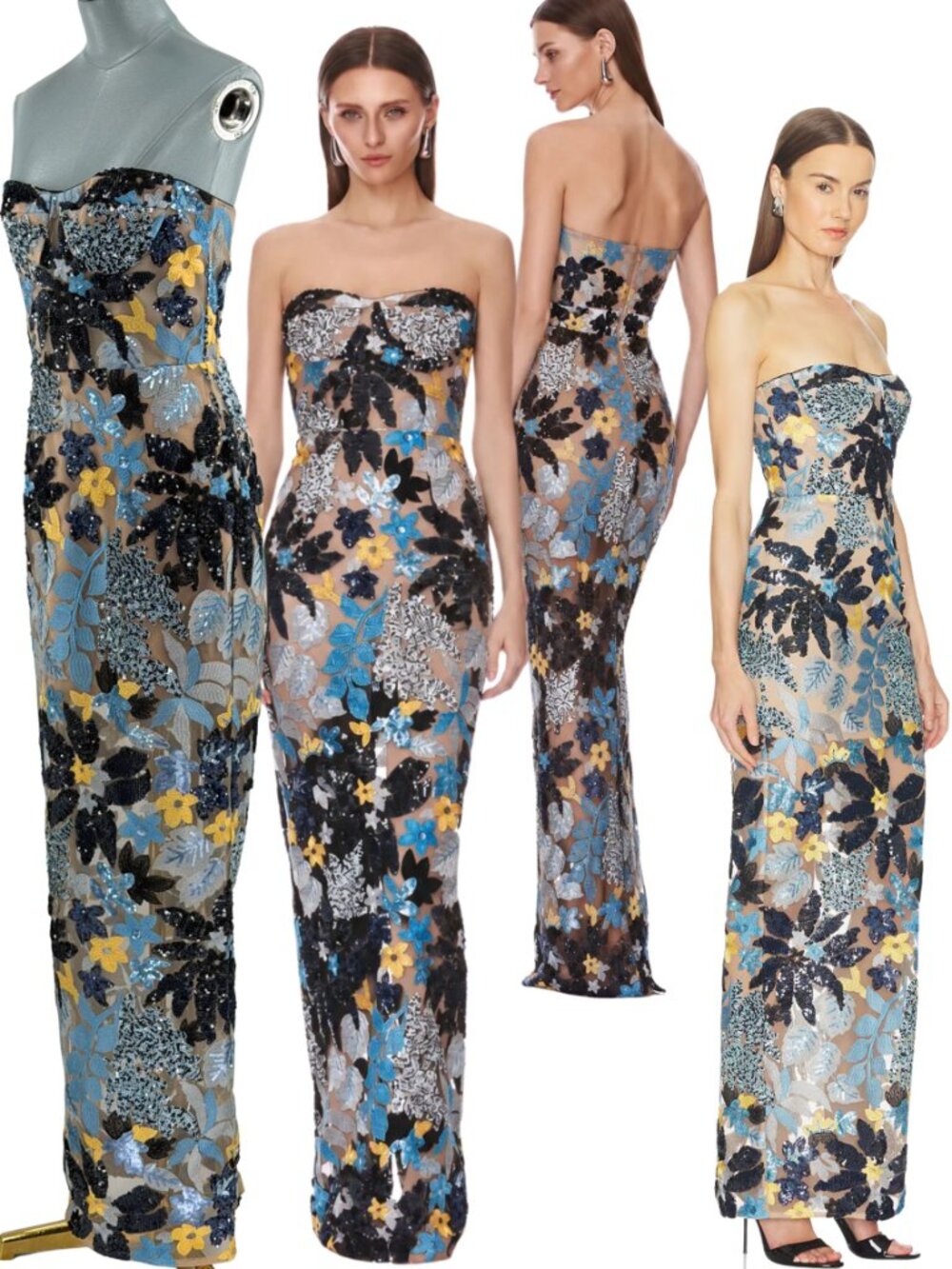 🆕 BRONX & BANCO 🧿 NWOT Dahlia Sequin Maxi Dress, Blue Yellow Multi- Sz M US 6